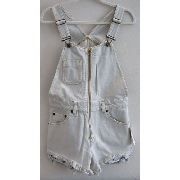 Free People OB1084393 Women's Sz 0 US XS Off-White Sunkissed Shortalls $108 - Picture 1 of 9